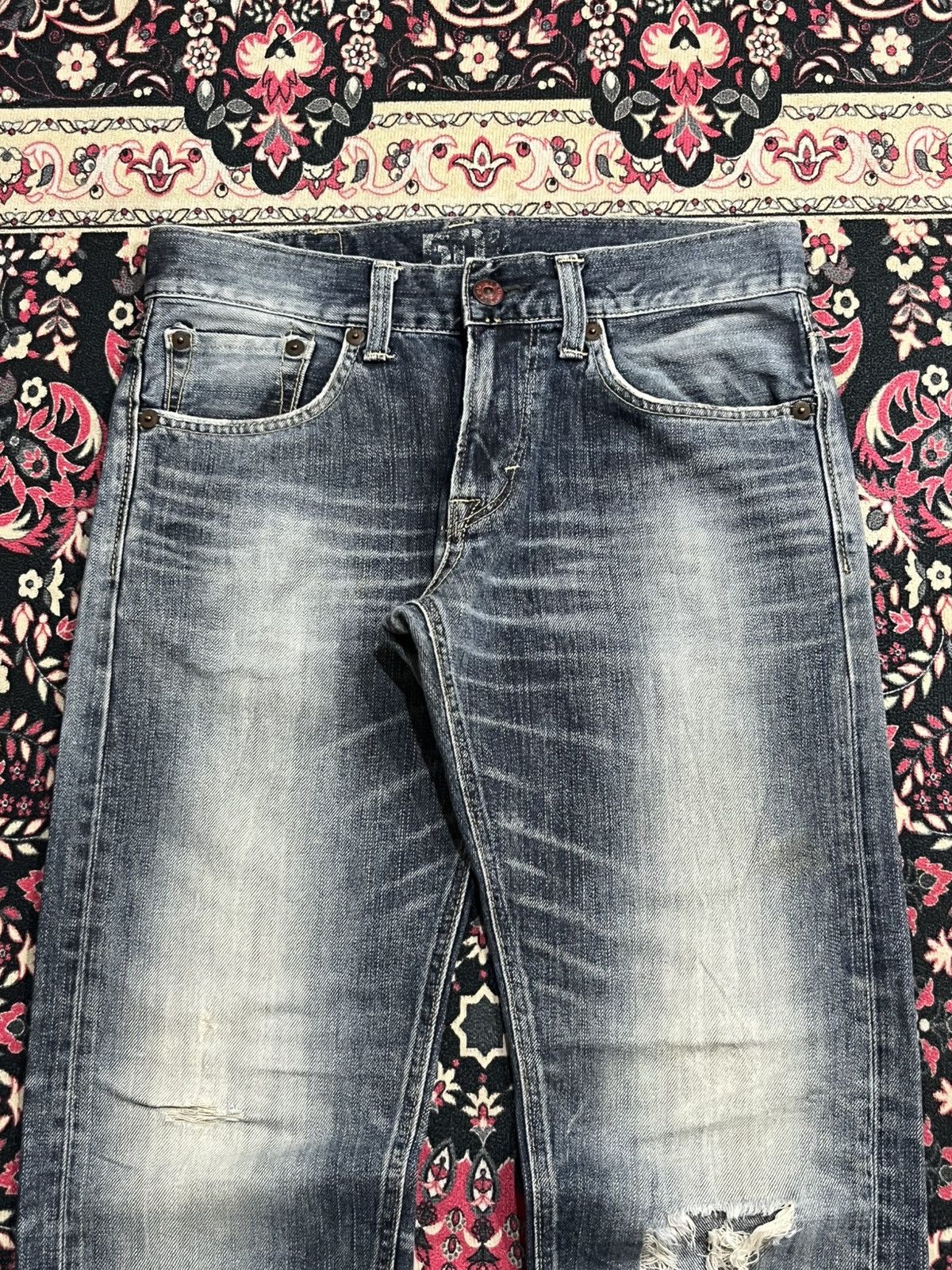 Edwin Edwin 503 Blue Trip Blue Washed Distressed Straight Jeans Size US 30 / EU 46 - 4 Thumbnail
