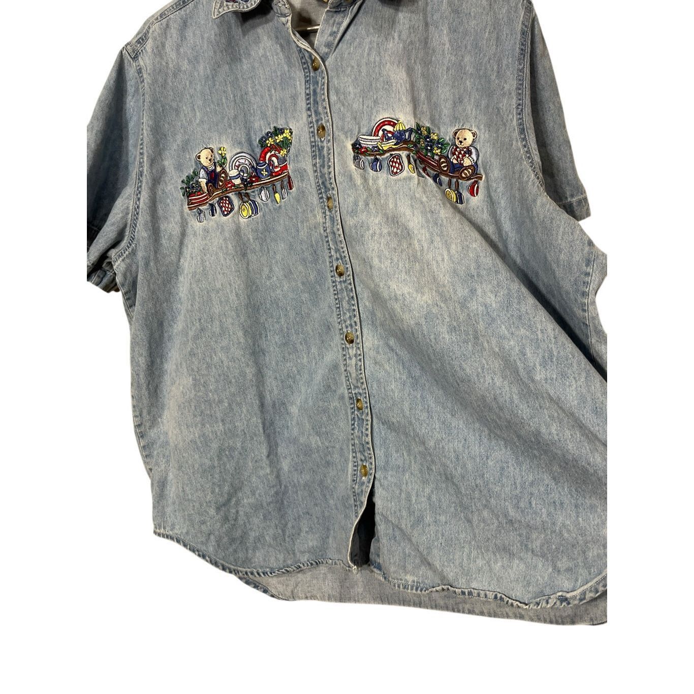 Other Vintage Just My Size Denim Embroidered Bears Button Down Top Size XXL / US 16-18 / IT 52-54 - 4 Thumbnail