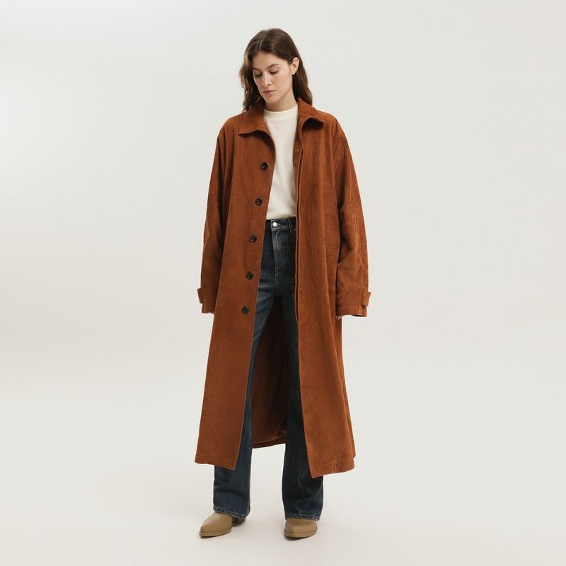 1989 STUDIO 1989 Studio Brown Corduroy Leather Mackintosh Coat Size XS / US 0-2 / IT 36-38 - 1 Thumbnail