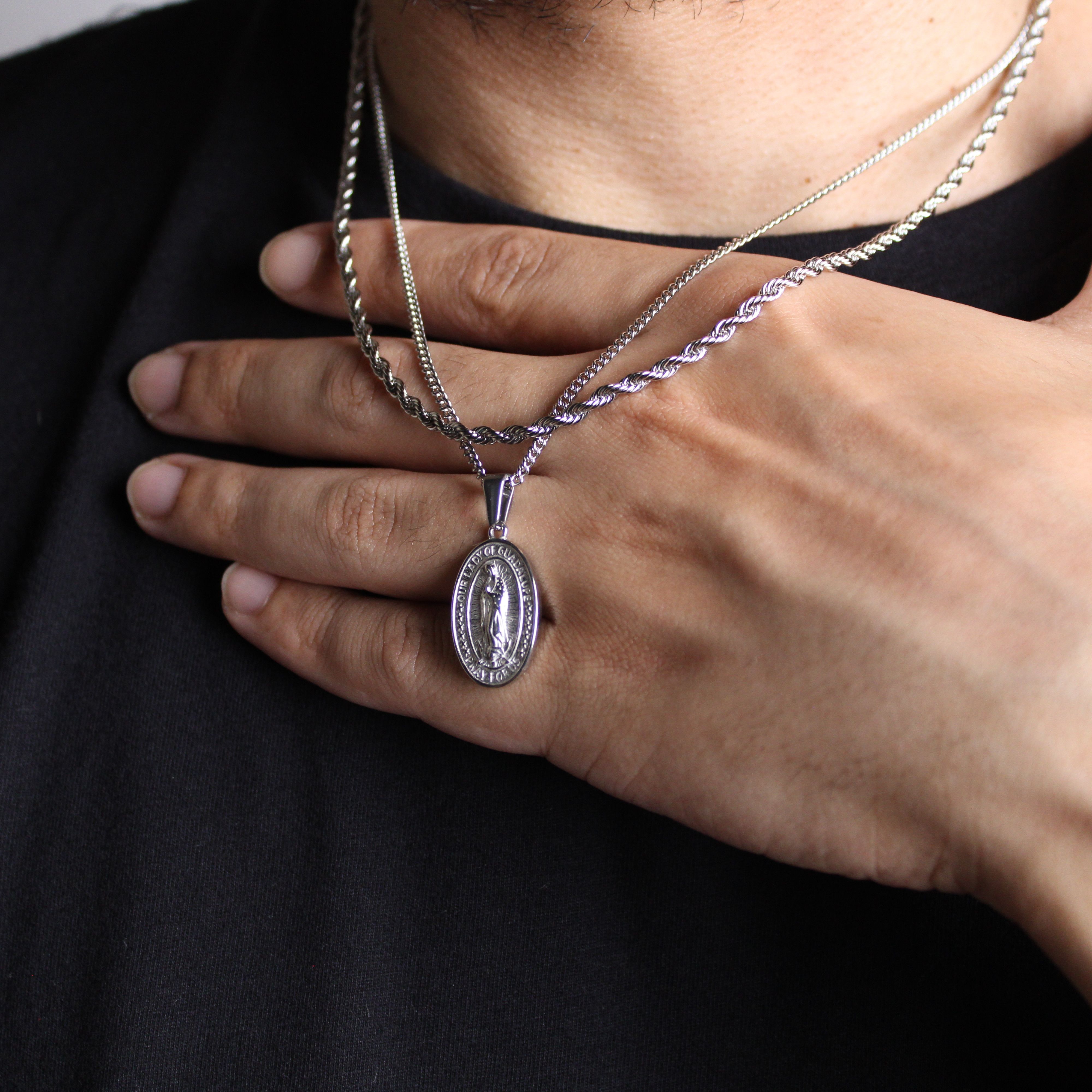 Jewelry Silver Lady of Guadalupe Pendant & 3mm Rope Chain Set Size ONE SIZE - 4 Thumbnail