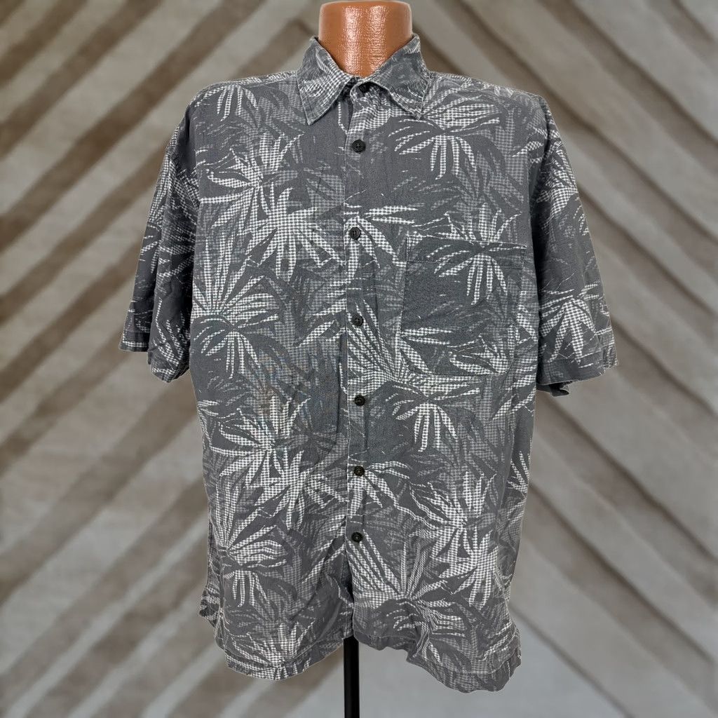 Faded Glory VINTAGE 90s Faded Glory Shirt Men L Hawaiian Palm Leaf Gray Cotton Short Sleeve Button-Up Size US L / EU 52-54 / 3 - 1 Thumbnail