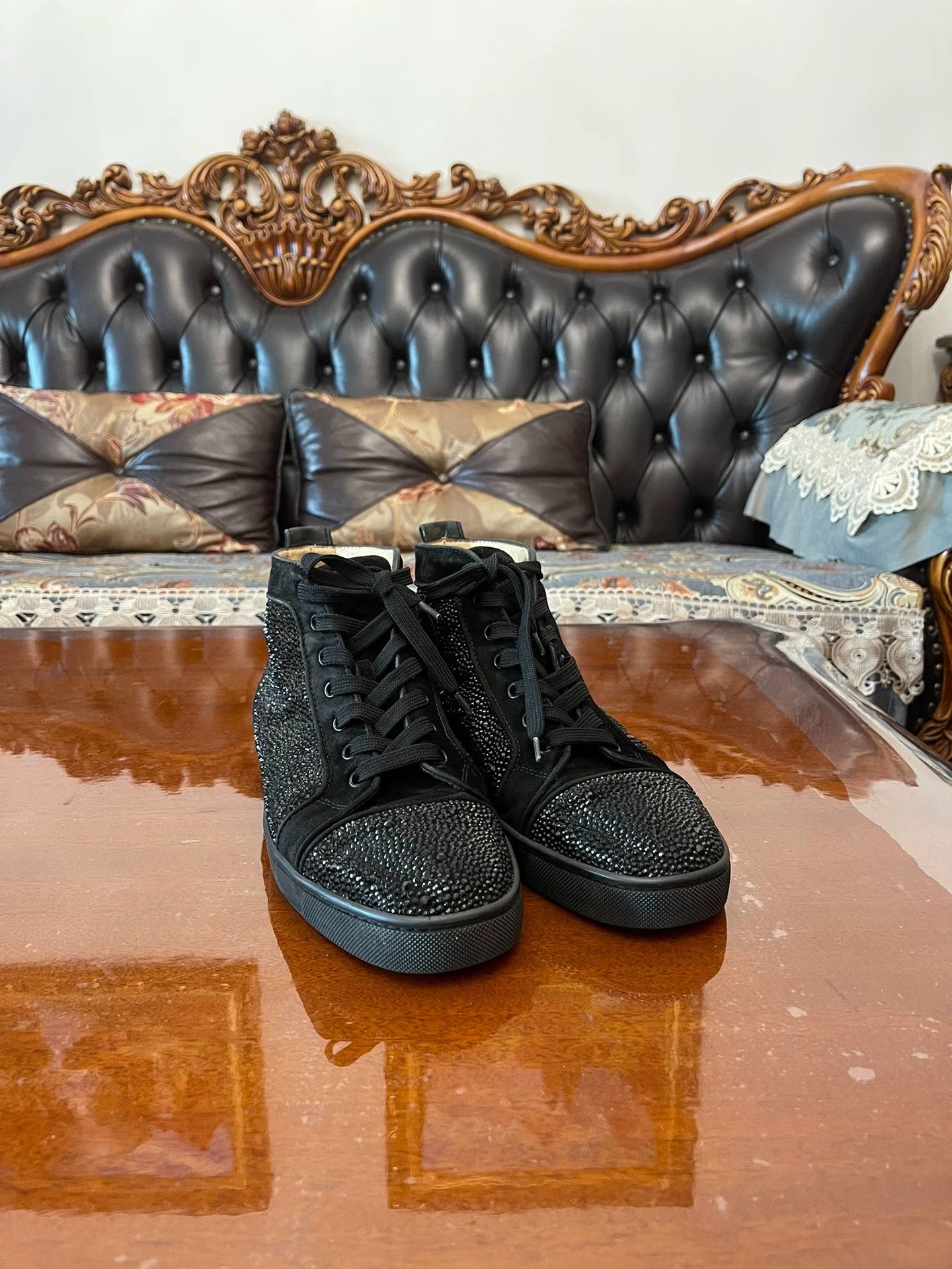 Christian Louboutin CL Men's 40.5 Black Paved Diamond Shoes - Shiny, Like New Size US 7.5 / EU 40-41 - 3 Thumbnail