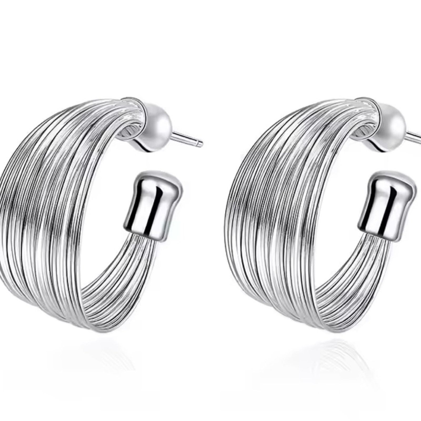 Other Sterling Silver Multi-layer Round C Hoop Earrings For Wome Size ONE SIZE - 3 Thumbnail
