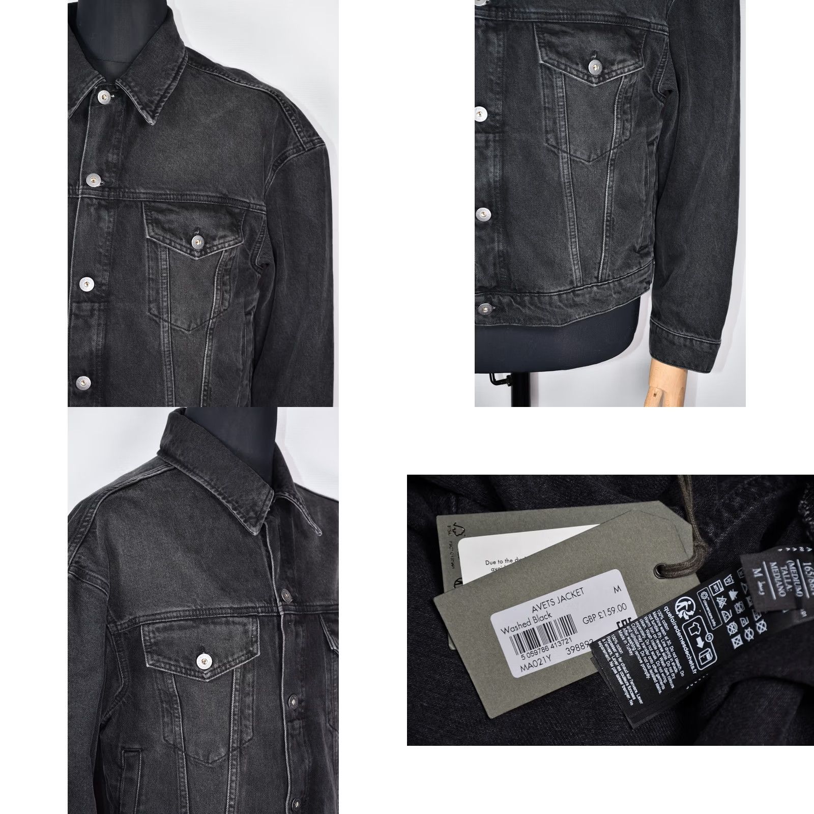 Allsaints All Saints Avets Trucker Jacket Mens M Black Denim 100% Cotton Solid Regular Size M Jacket Mens Black 2000s Fashion Fits Size US M / EU 48-50 / 2 - 8 Thumbnail