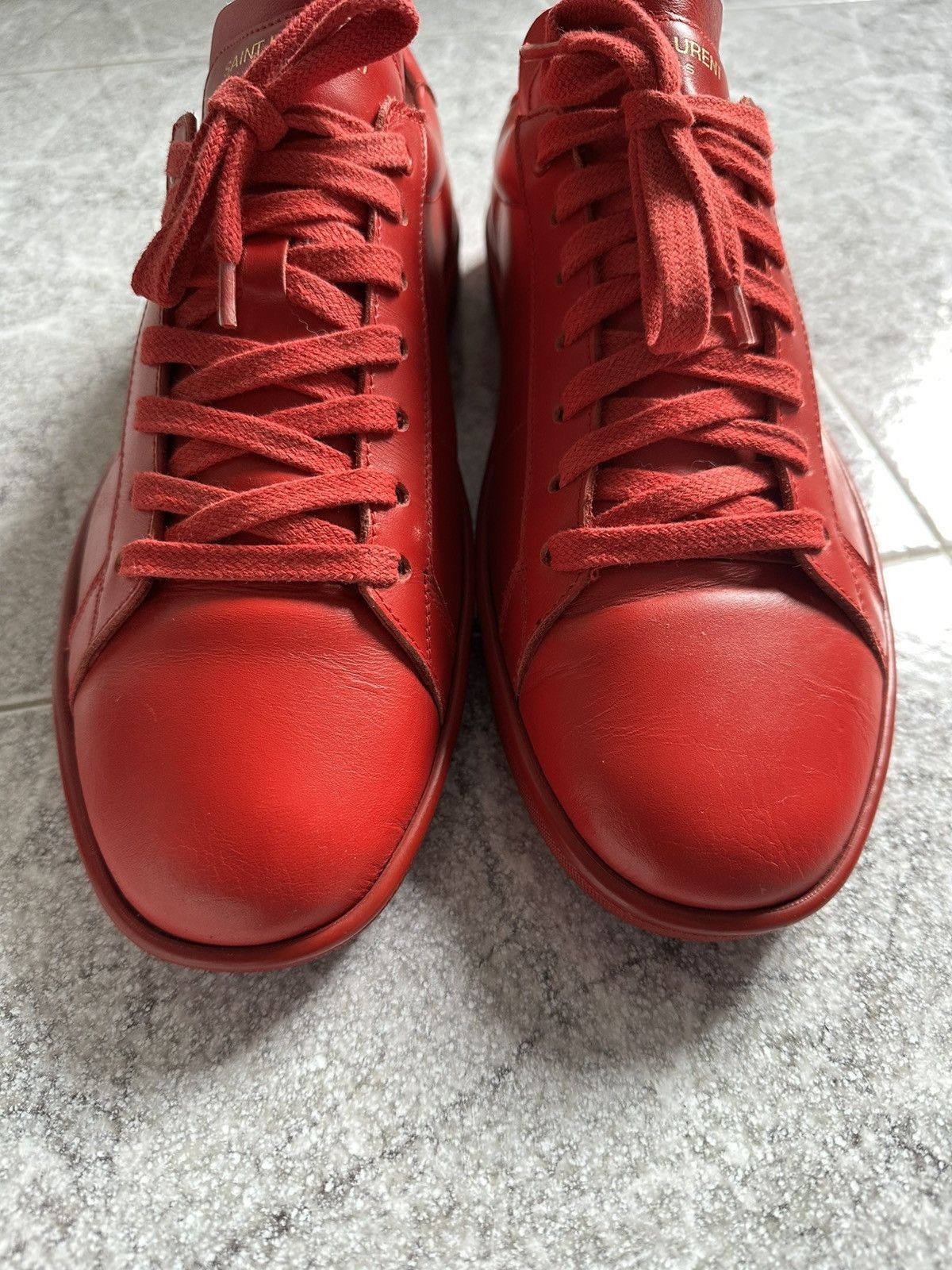 Saint Laurent Paris Saint Laurent SL01 Red Leather Low Sneakers Size US 9 / EU 42 - 10 Thumbnail