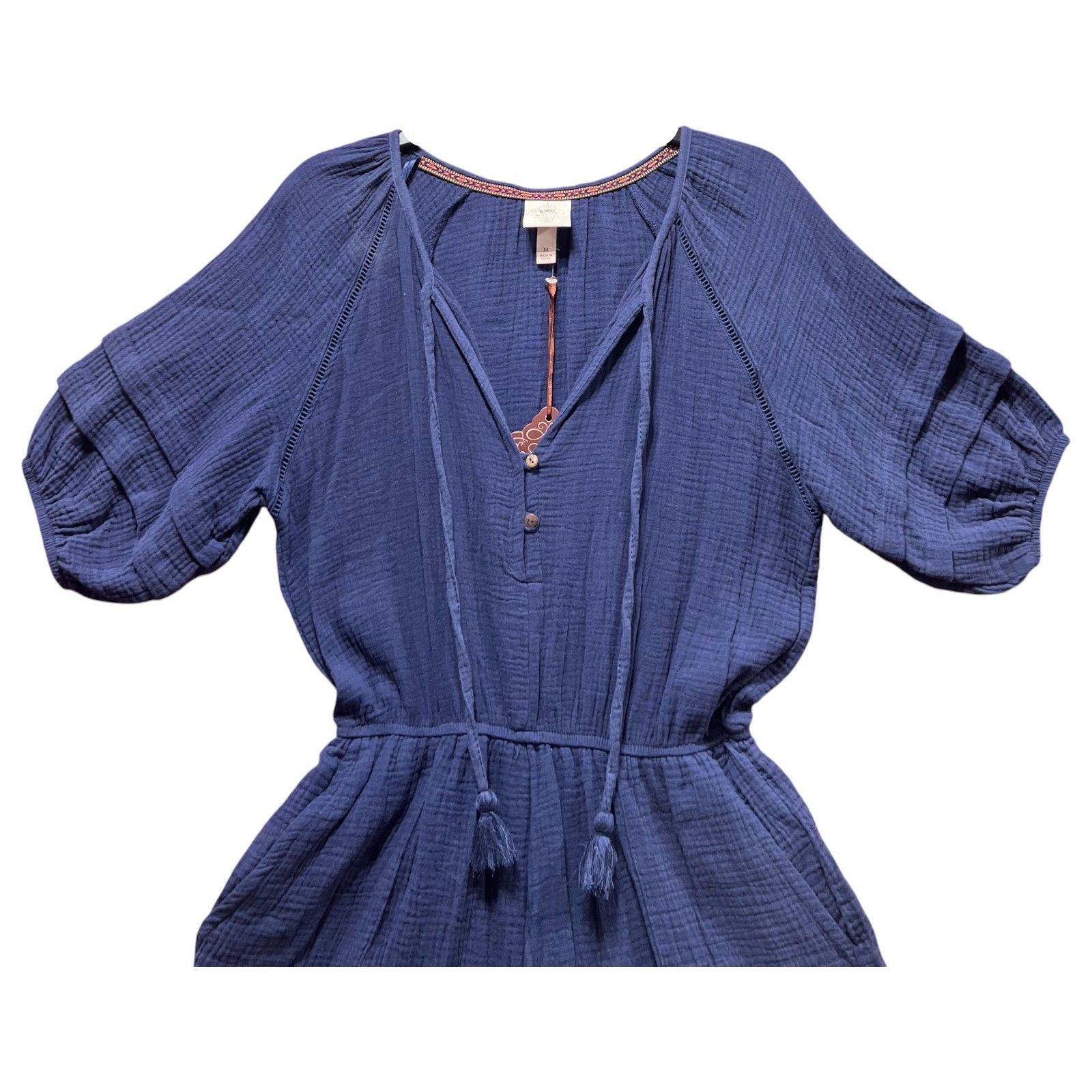 Other Knox Rose - Women's Short Sleeve Gauze Romper - Navy Blue - Size ONE SIZE - 14 Thumbnail