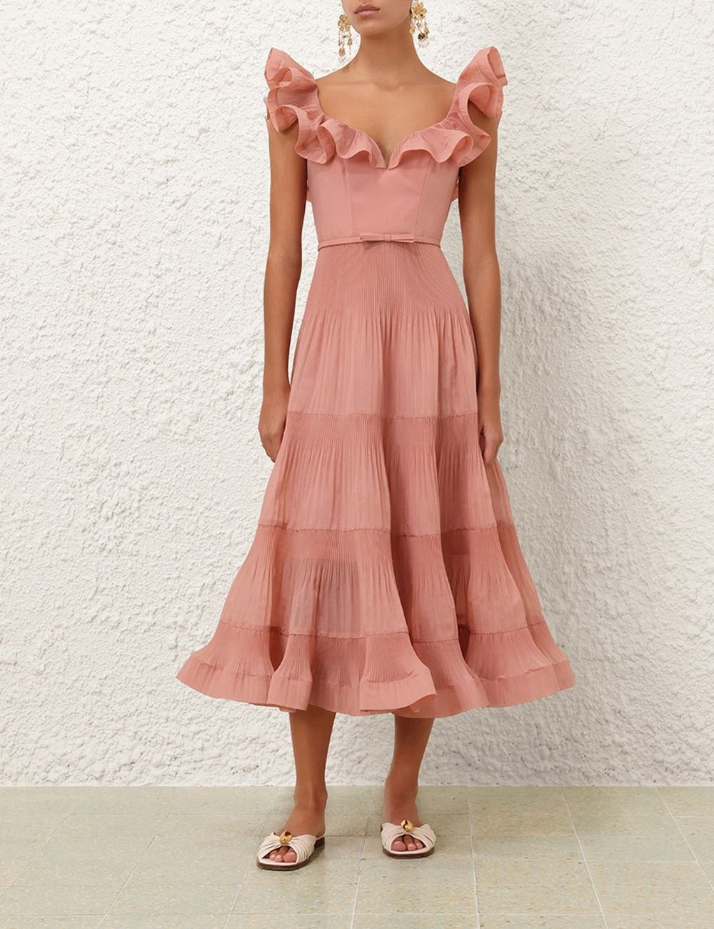 Zimmermann oc11z1025 Pleated Fill Midi Dress in Lipstick Size M / US 6-8 / IT 42-44 - 2 Thumbnail