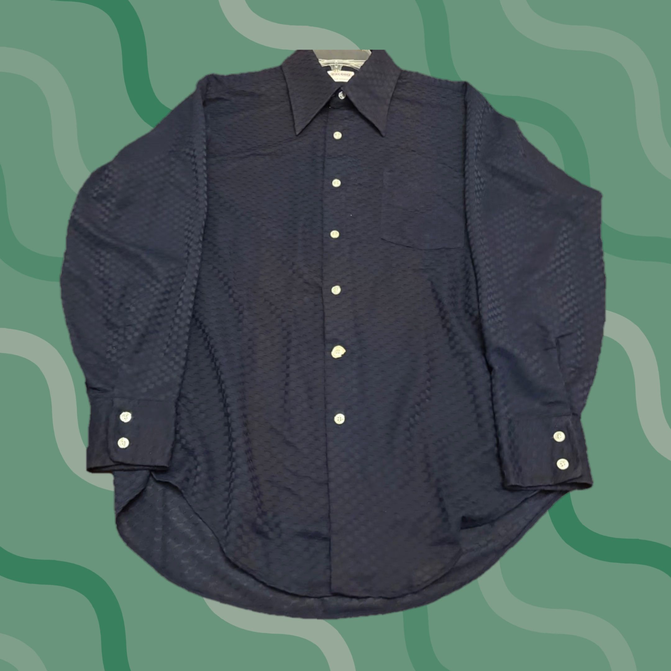 Vintage VINTAGE Unbranded Mens Shirt XL 70s Big Collar Disco Blue Nylon Woven Button-Up Long Sleeve 70s Style Mens Shirt Size US XL / EU 56 / 4 - 1 Thumbnail