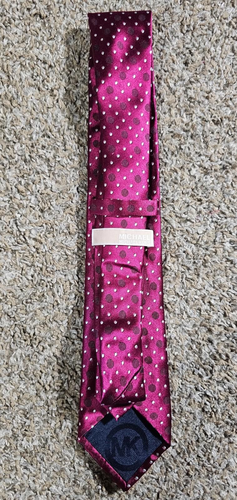 Michael Kors Michael KORS Necktie 100% Silk Pink Purple Polka Dots Size ONE SIZE - 3 Thumbnail