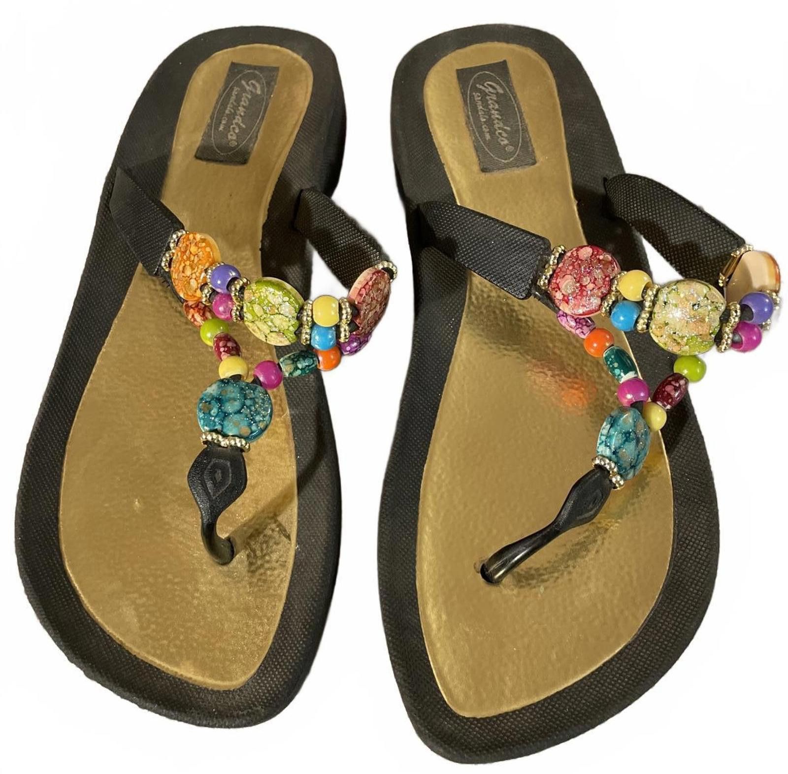 Other Grandco Sandals Women’s 9 Black Gold Beaded Flip Flops Beach Size US 9 / IT 39 - 1 Thumbnail