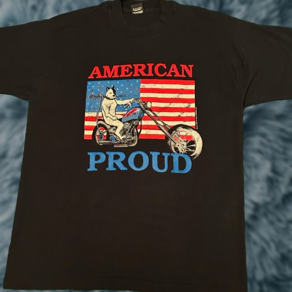 Vintage VINTAGE 90s American Proud Pitbull Biker Dog USA Flag 1991 Shirt Mens XL Black Size US XL / EU 56 / 4 - 1 Thumbnail