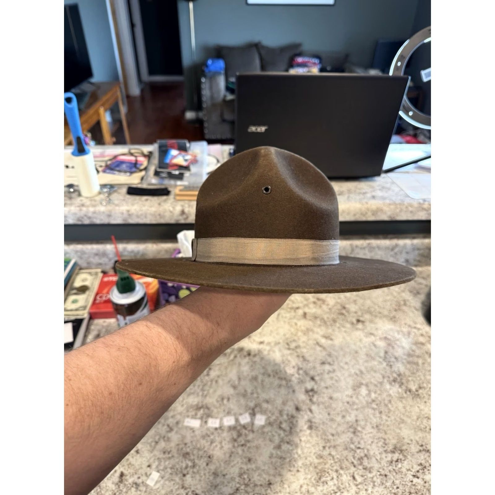 FELT Vintage Stratton USA Wool Felt Drill Sergeant Instructor Hat 7 Self Forming Size ONE SIZE - 5 Thumbnail