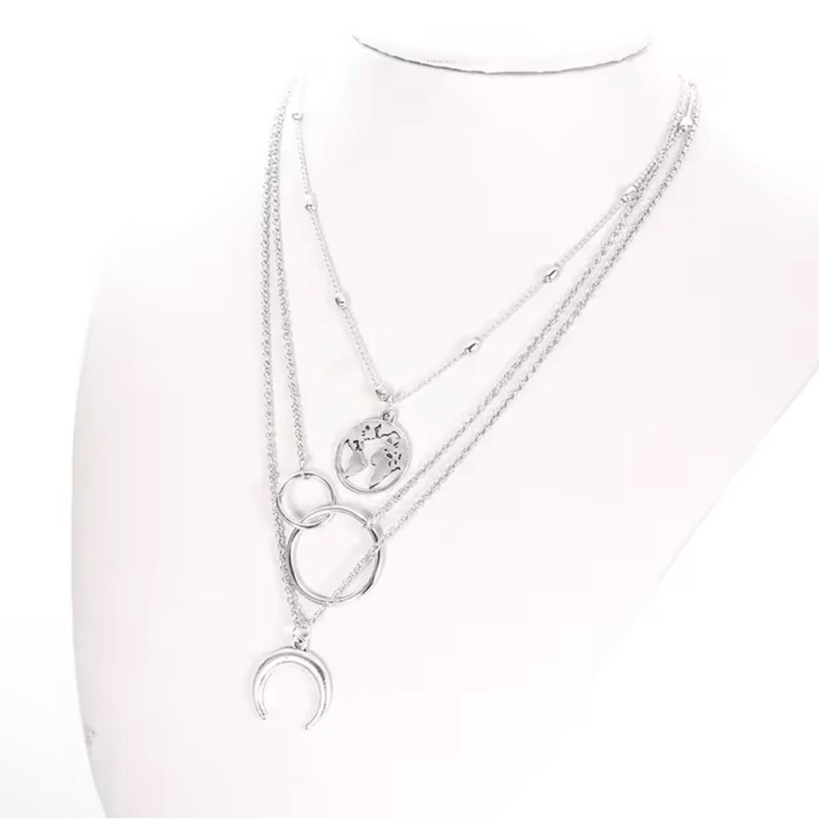 Other Retro Moon World Map Circle Pendant Multilayer Necklace Size ONE SIZE - 4 Thumbnail