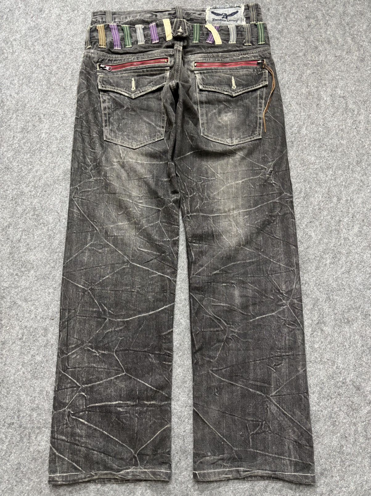 Japanese Brand 💥Cracked Fades💥Antfui Double Waist Black Wash Denim F642 Size US 32 / EU 48 - 3 Thumbnail