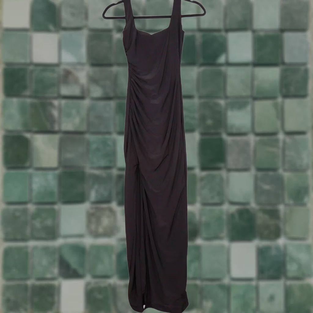 Vintage VINTAGE CLUB L LONDON Kate Maxi Dress Square Neck Slit Black, 0, Sleeveless, Bodycon, Party/Cocktail, Formal, Maxi Dress Women, Satin? Size S / US 4 / IT 40 - 1 Thumbnail