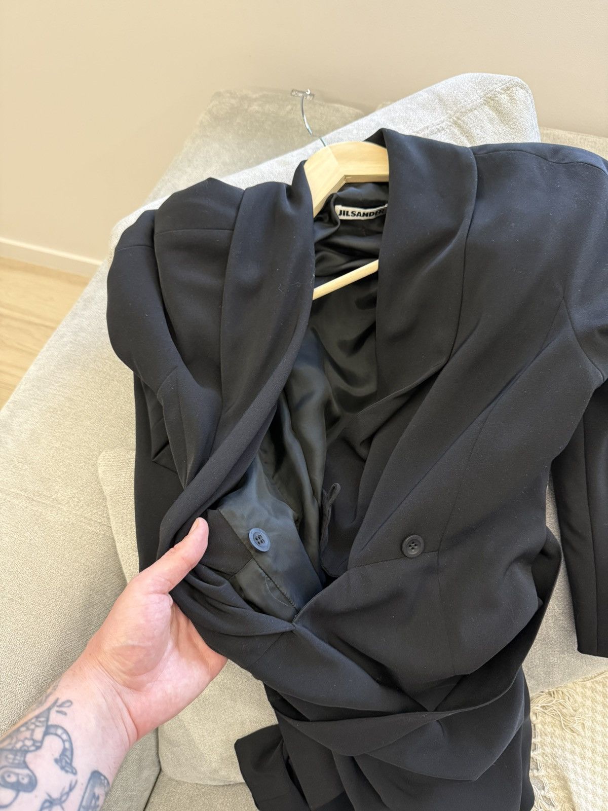 Jil Sander Archive 80-90s Jil Sander + West Germany Black Dress Coat Size M / US 6-8 / IT 42-44 - 13 Thumbnail