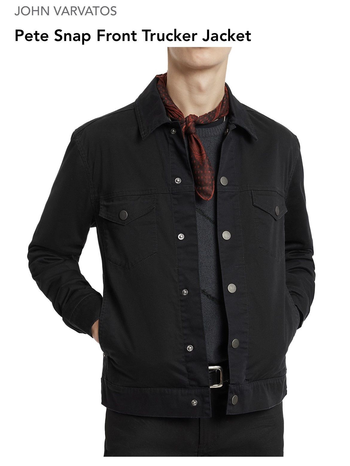 image of John Varvatos Pete Snap Front Trucker Jacket in Black, Men's (Size Large)