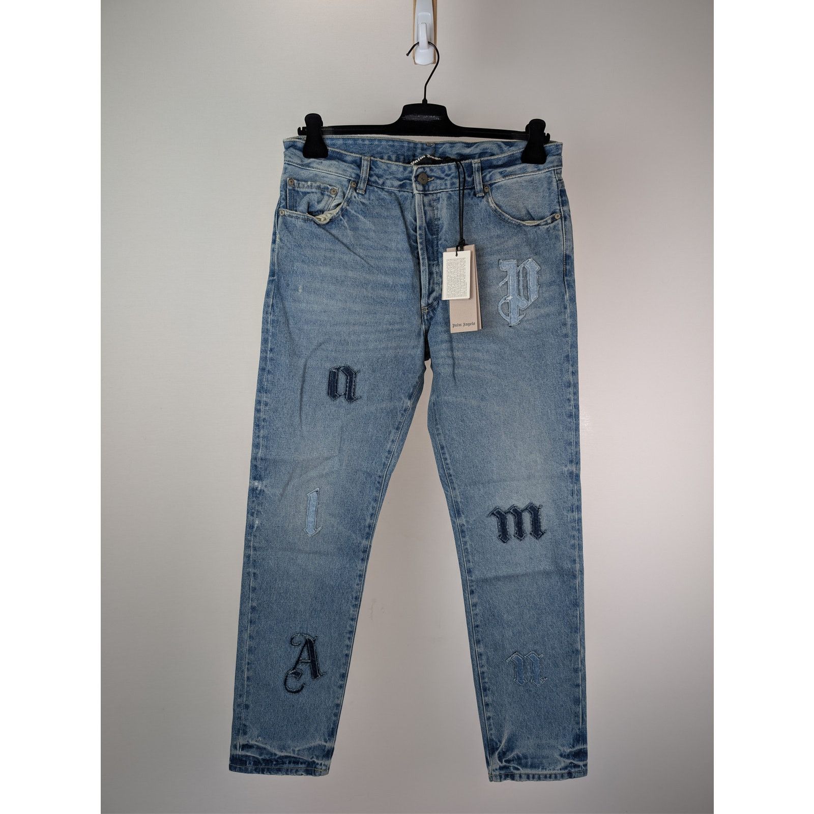 Palm Angels o1rshd1 LW Logo Denim Patches Regular Fit Jeans Light Blue Size US 36 / EU 52 - 1 Thumbnail