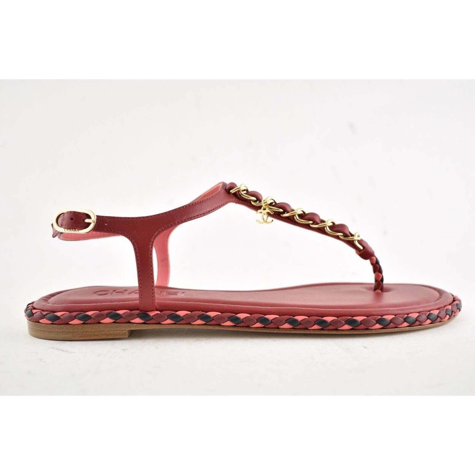 Chanel Chanel Red Braided Gold CC Logo Chain Thong Ankle Strap Size US 6 / IT 36 - 2 Thumbnail