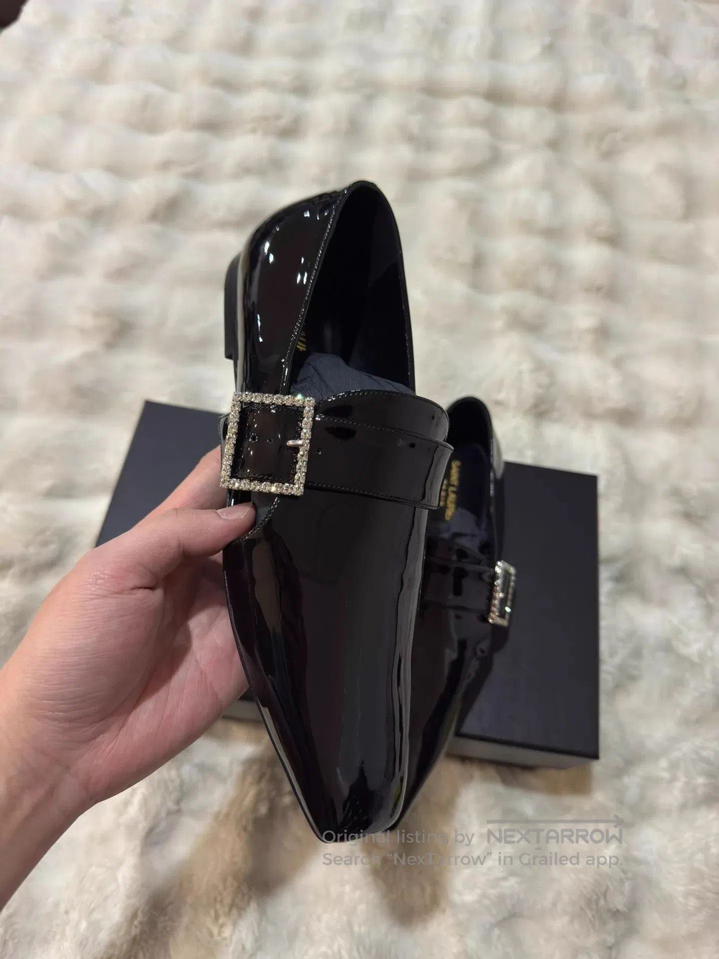Saint Laurent Paris Black Patent Leather Buckle Slip-On Shoes. Size US 7 / EU 40 - 7 Thumbnail