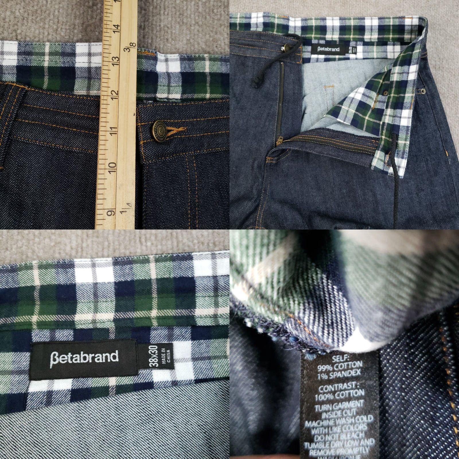 Vintage BETABrand Jeans Mens 38x30 Blue Straight Stretch Drawstring Denim Cotton Spandex Regular 28in Inseam Men Outerwear? Size US 38 / EU 54 - 8 Thumbnail