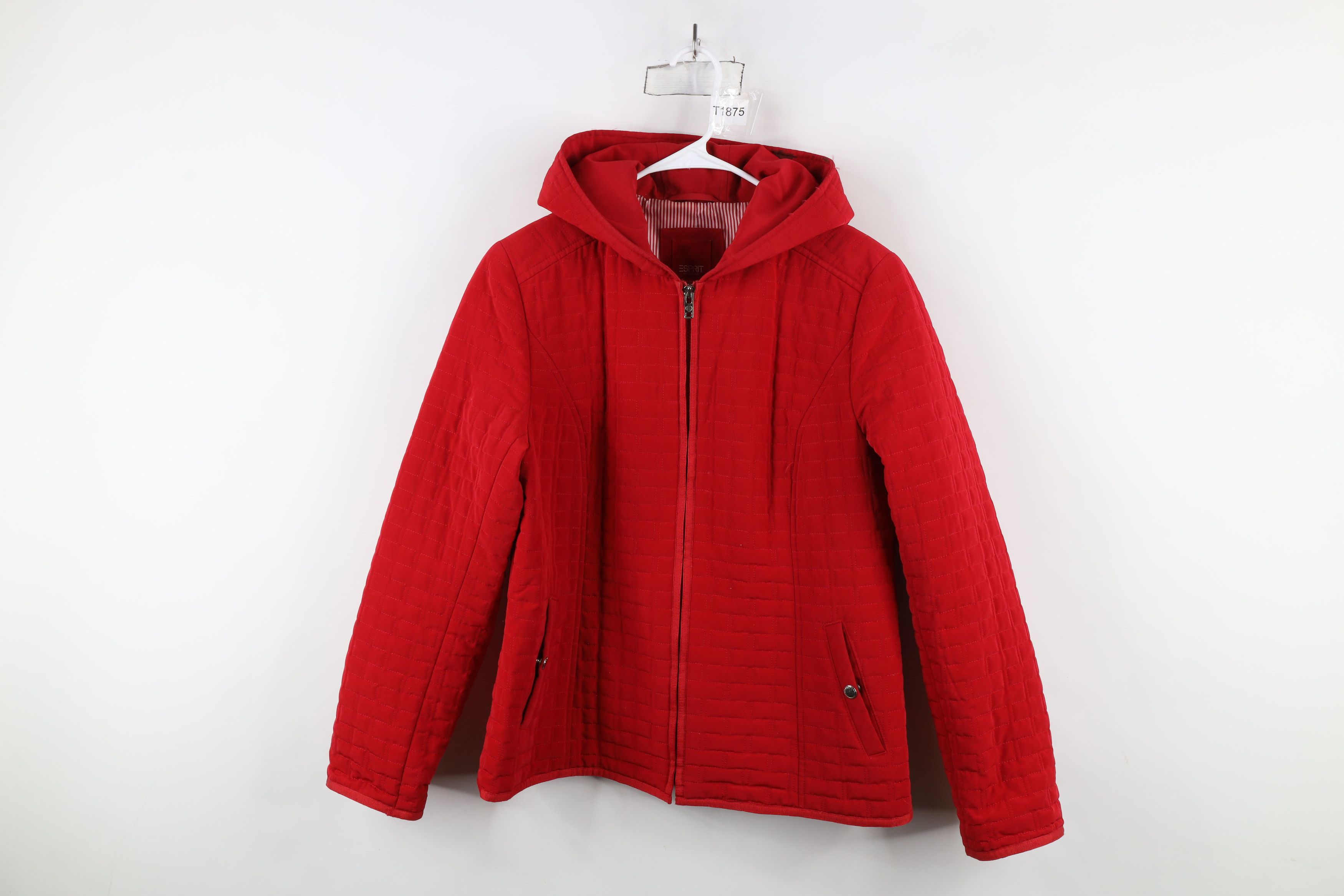 Esprit × Vintage Vintage 90s Y2K Esprit Quilted Hooded Jacket Coat Red Size L / US 10 / IT 46 - 1 Thumbnail
