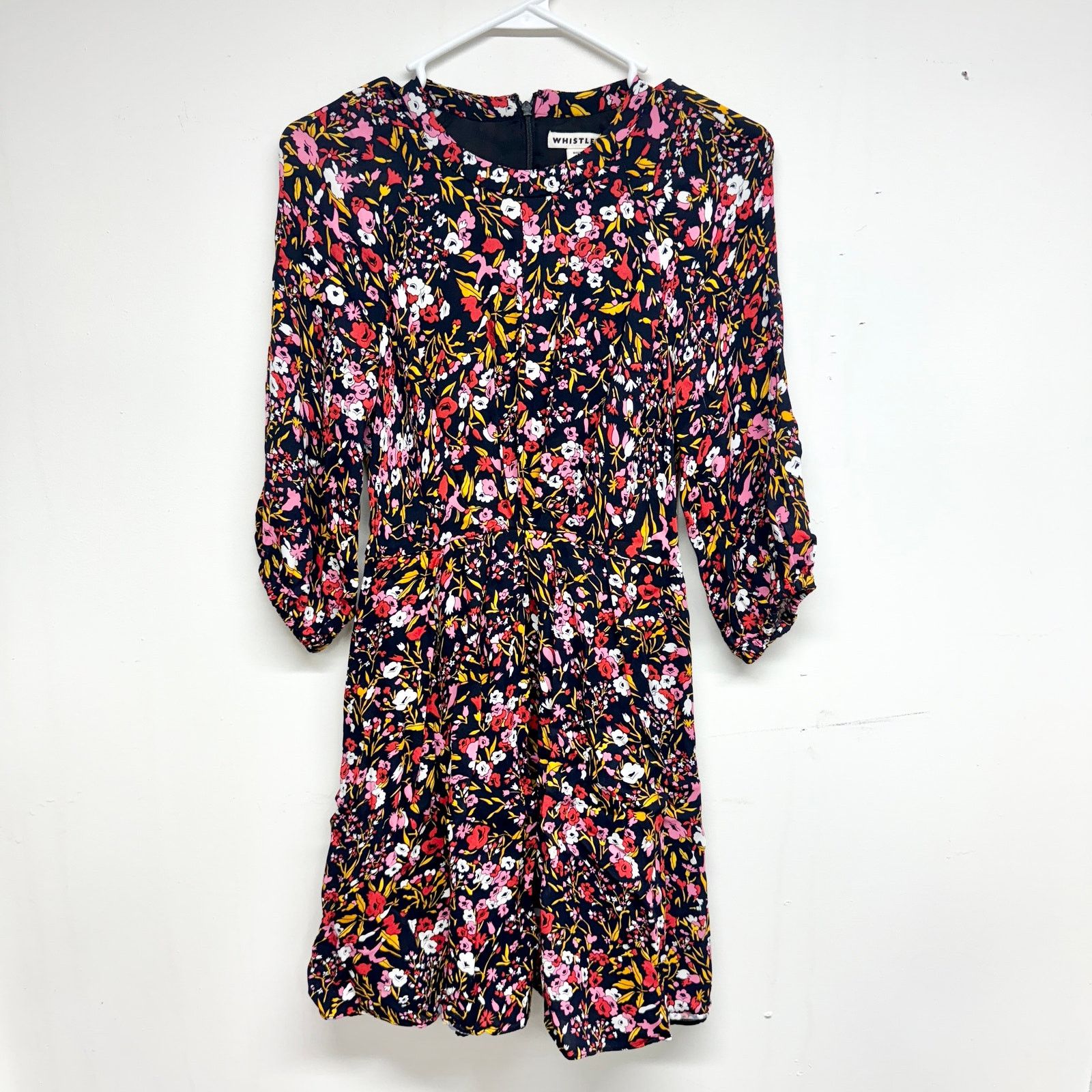 Whistles Whistles NavyMulti Floral Printed 3/4 Sleeve Mini Dress Sz 2 Size XS / US 0-2 / IT 36-38 - 1 Thumbnail