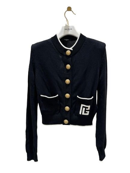 Balmain o1srvl11e1125 Cardigan in Blue/White Size L / US 10 / IT 46 - 1 Preview