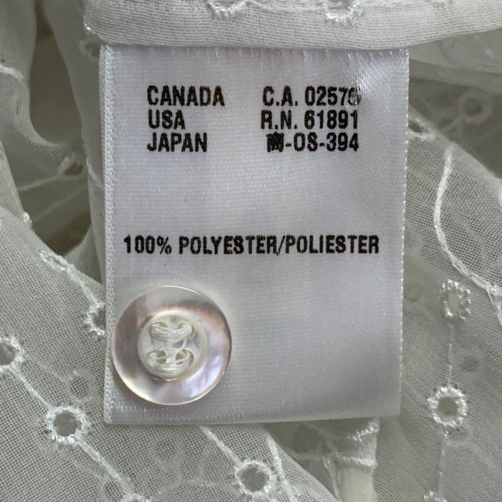 Escada XS Cream Polyester Embroidered Floral Eyelet Button Up Shirt Size XS / US 0-2 / IT 36-38 - 7 Thumbnail