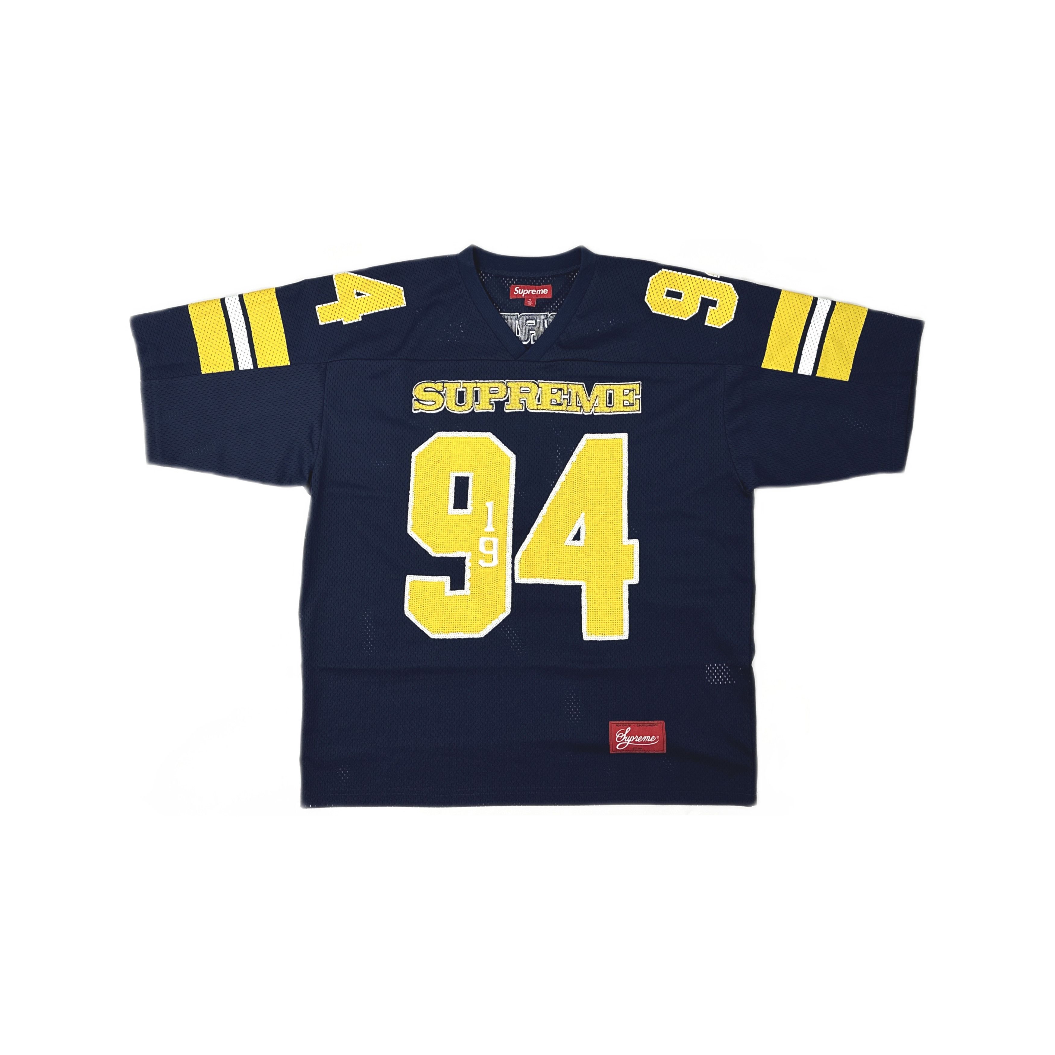 Supreme Supreme Sequin Football Jersey Navy Blue Yellow | Grailed