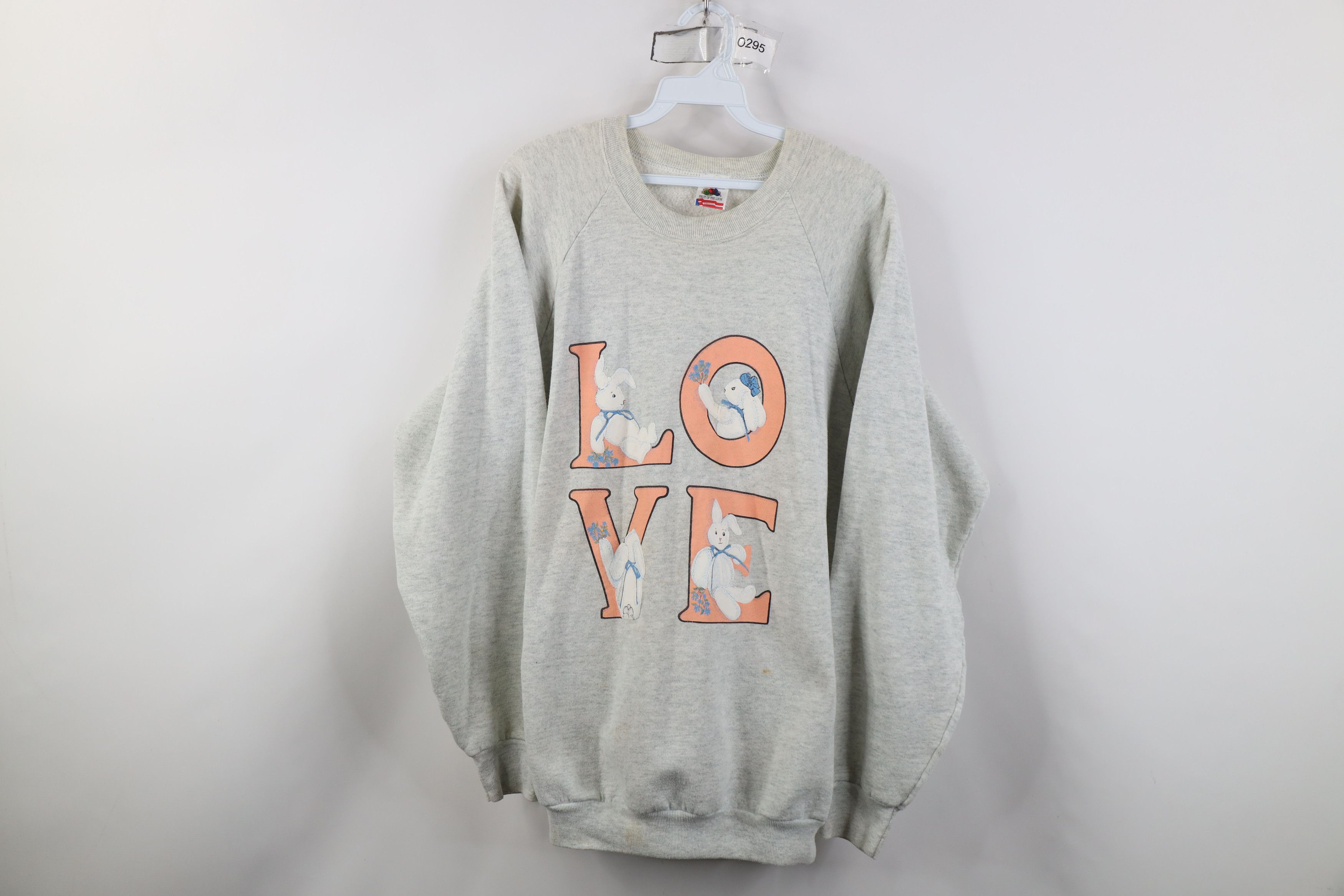 Vintage Vintage 90s Streetwear Love Easter Bunny Sweatshirt Gray USA Size XL / US 12-14 / IT 48-50 - 1 Thumbnail