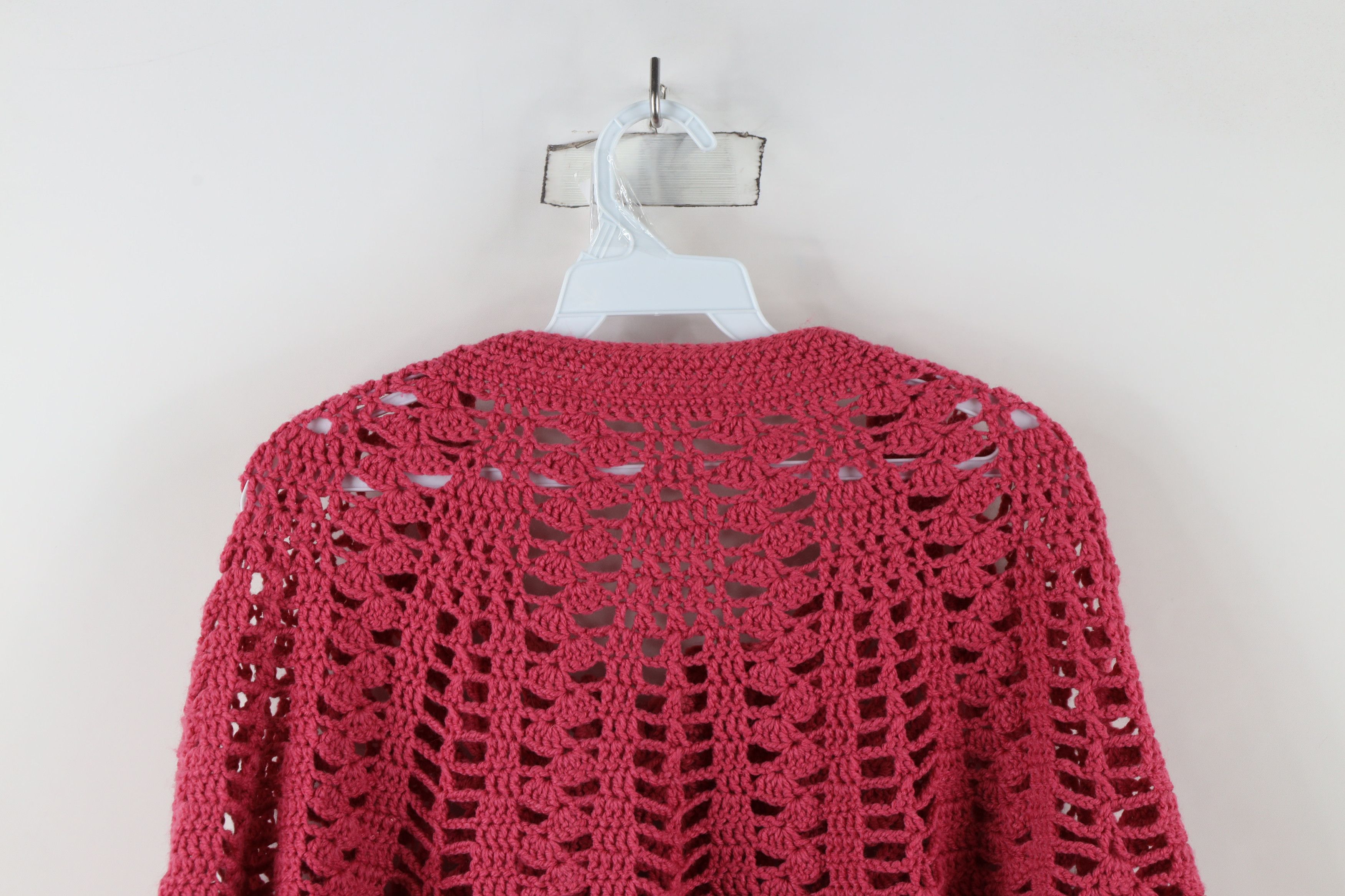 Vintage Vintage 50s 60s Streetwear Crochet Sweater Cape Poncho Pink Size ONE SIZE - 10 Thumbnail