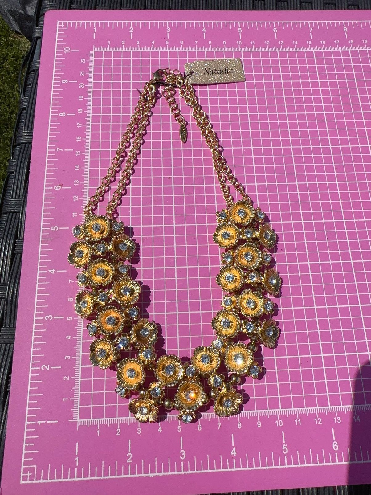 Designer Natasha gold tone flower with crystal Statement Adjustabl Size ONE SIZE - 2 Thumbnail