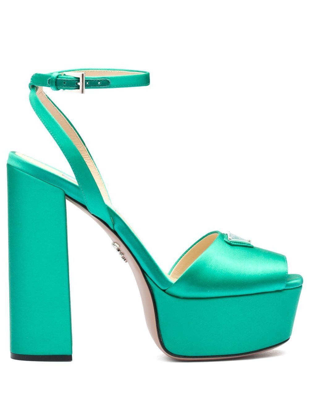 Prada o1w1db11124 Logo-Plaque Satin Platform Sandals in Green Size US 6 / IT 36 - 1 Thumbnail