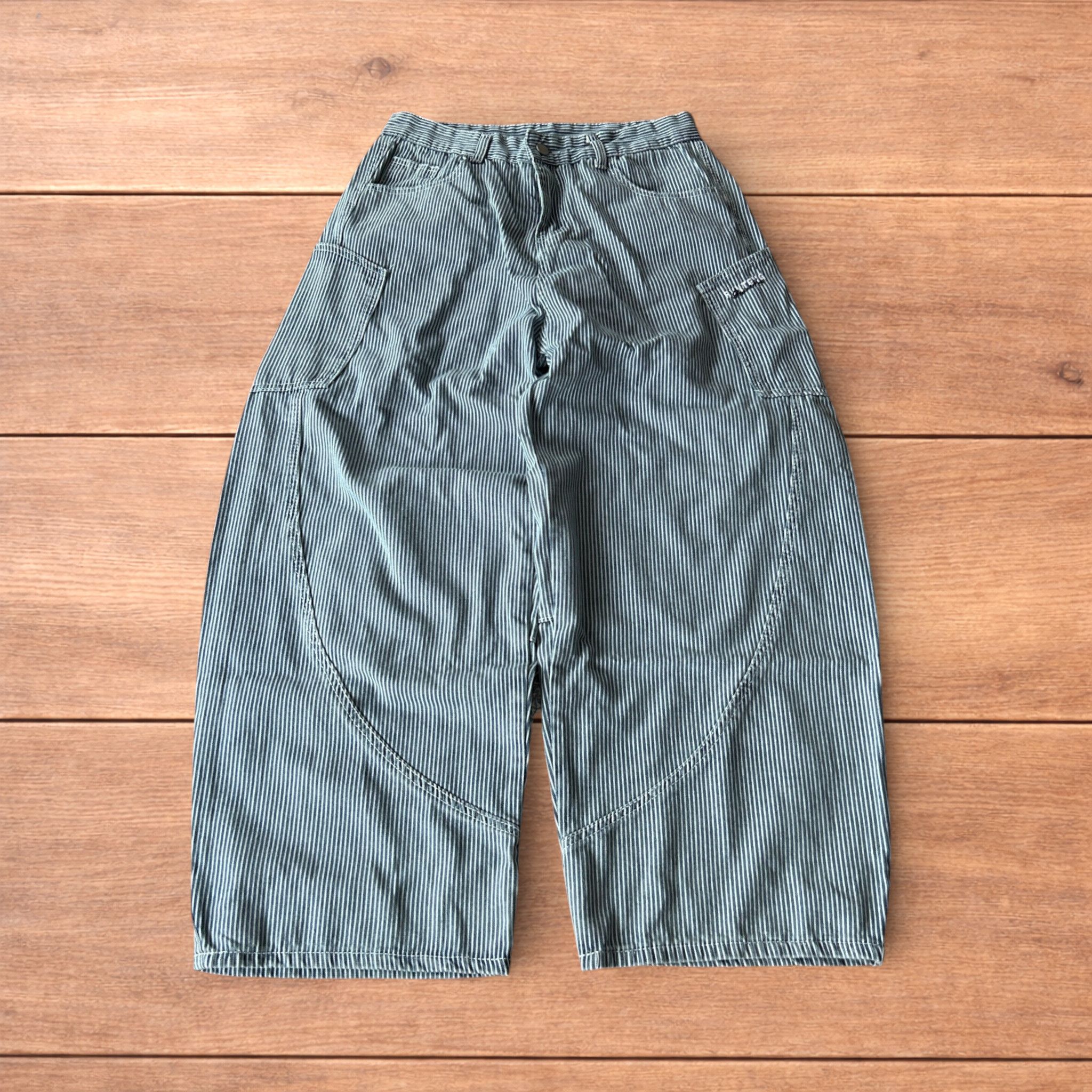 Japanese Brand Super baggy wide leg pinstripe cargo trousers in blue/white. Size US 34 / EU 50 - 1 Thumbnail