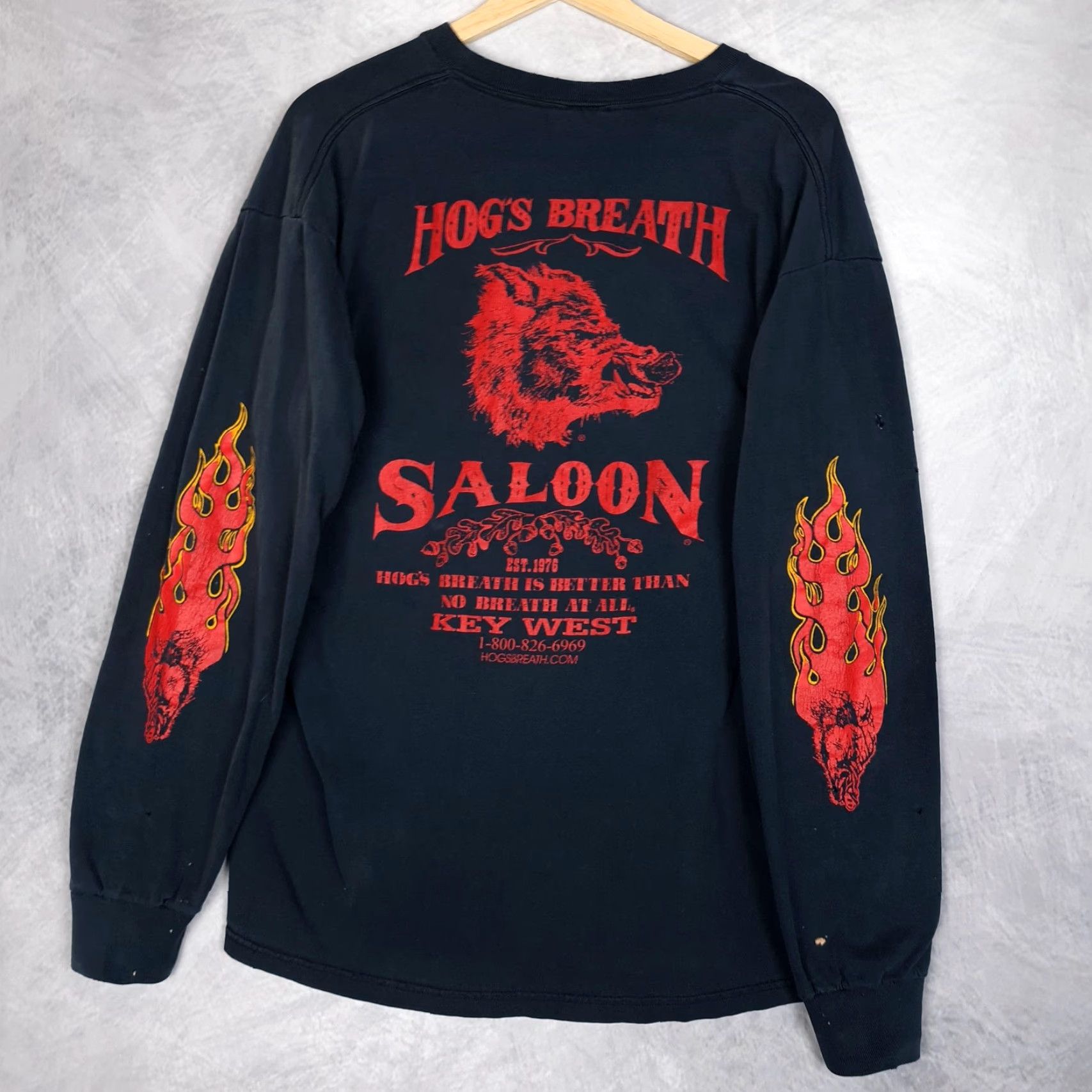 Vintage VINTAGE Hog's Breath Saloon Shirt Mens L Black Flames Long Sleeve Graphic Print Crew Neck T-Shirt Size US L / EU 52-54 / 3 - 2 Thumbnail