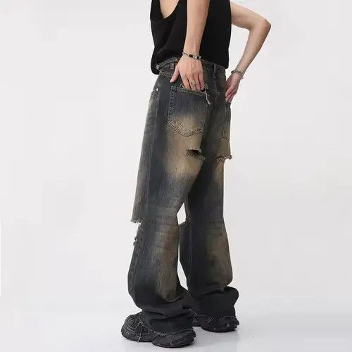 Japanese Brand Kawamura x Misa Baggy Faded Washed Knee Ripped Jeans Size US 31 - 3 Thumbnail