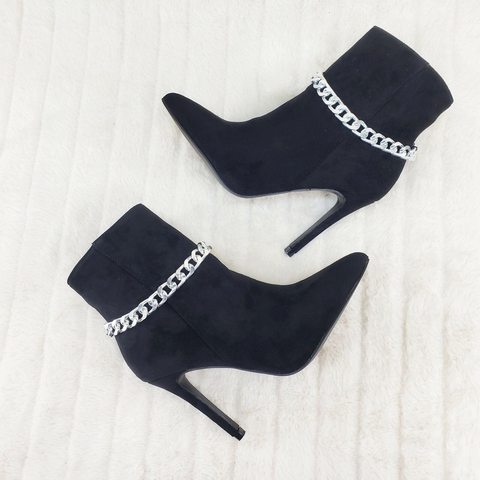 Other Crave Black FX Suede & Chain Sexy Pointy Toe 4" Stiletto Hig Size US 8 / IT 38 - 2 Thumbnail
