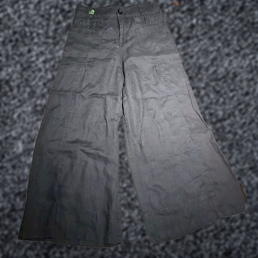 Vintage Key Wear Fashion Pants Womens Small Black 100% Linen Crop Wide Leg Boho Pants Size 28" / US 6 / IT 42 - 1 Thumbnail