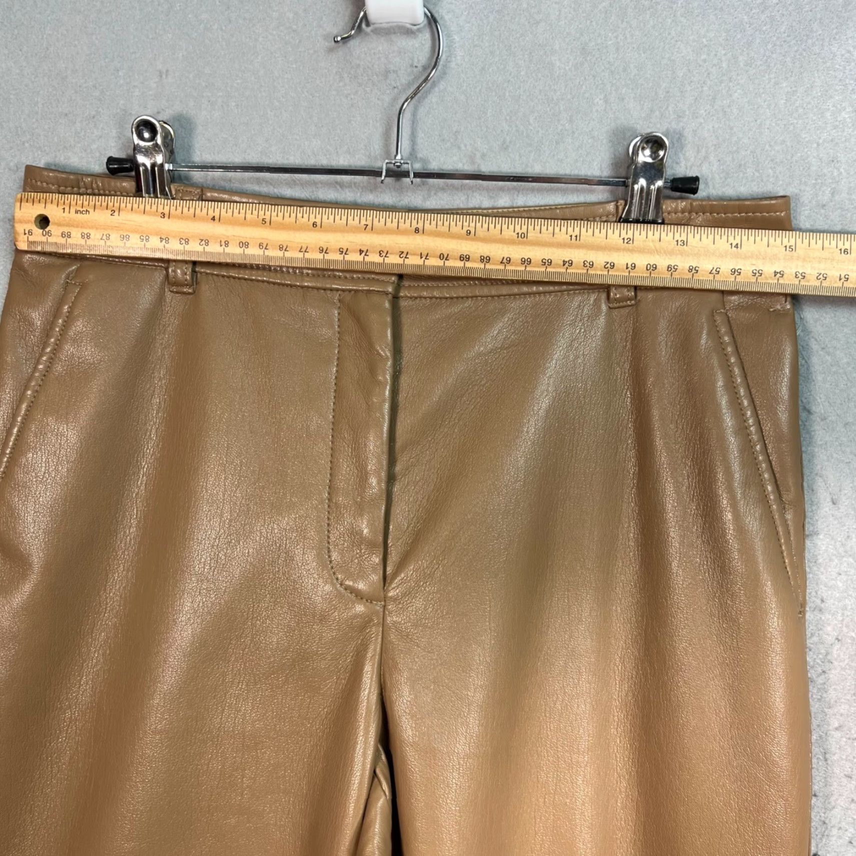 Vintage Babaton Womens 8 Faux Leather Straight Leg Cropped Pants Tan Brown Size 30" / US 8 / IT 44 - 5 Thumbnail
