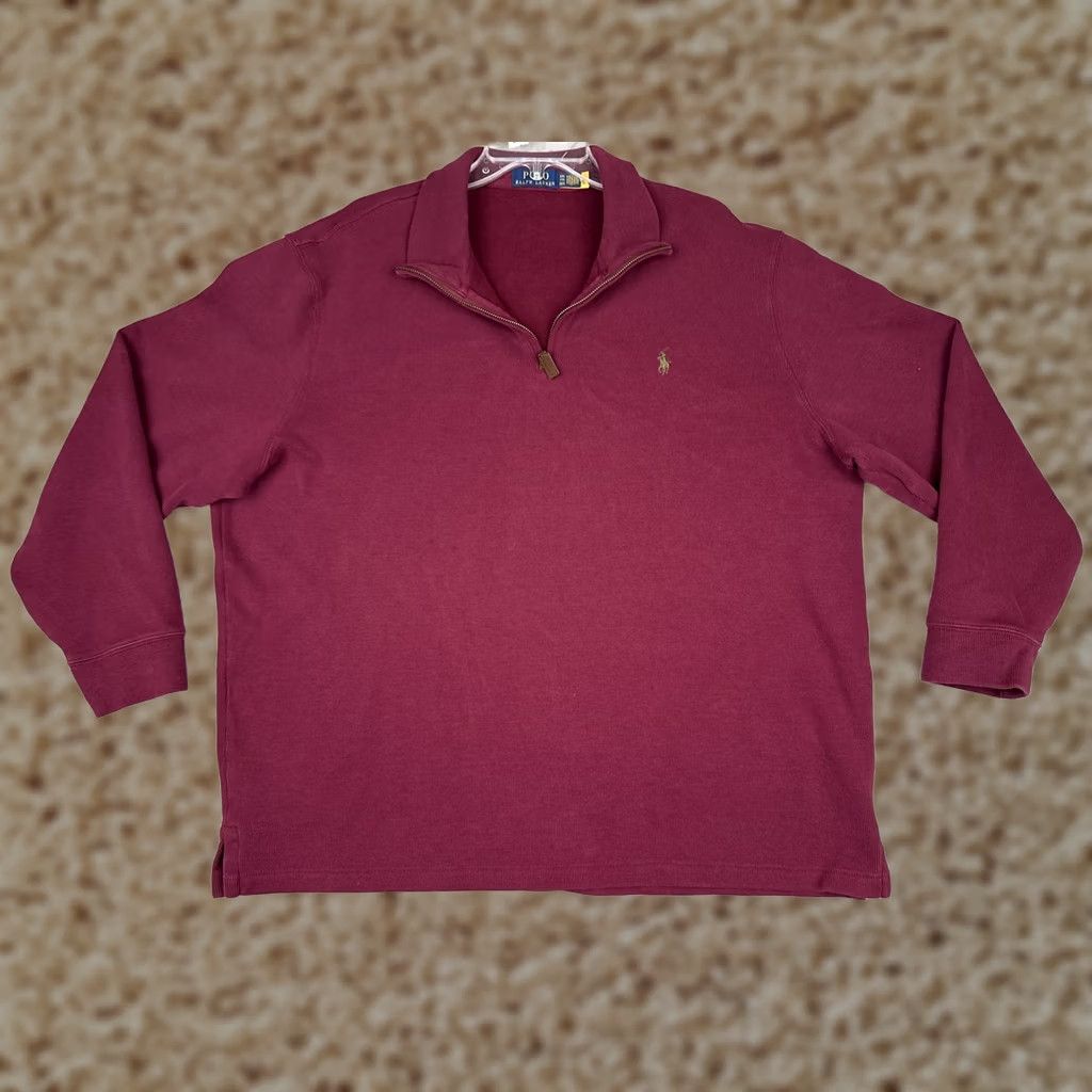 Polo Ralph Lauren Polo Ralph Lauren Polo Shirt Mens 2XL Red Cotton 1/4 Zip Mock Neck Logo Casual Size US XXL / EU 58 / 5 - 1 Thumbnail