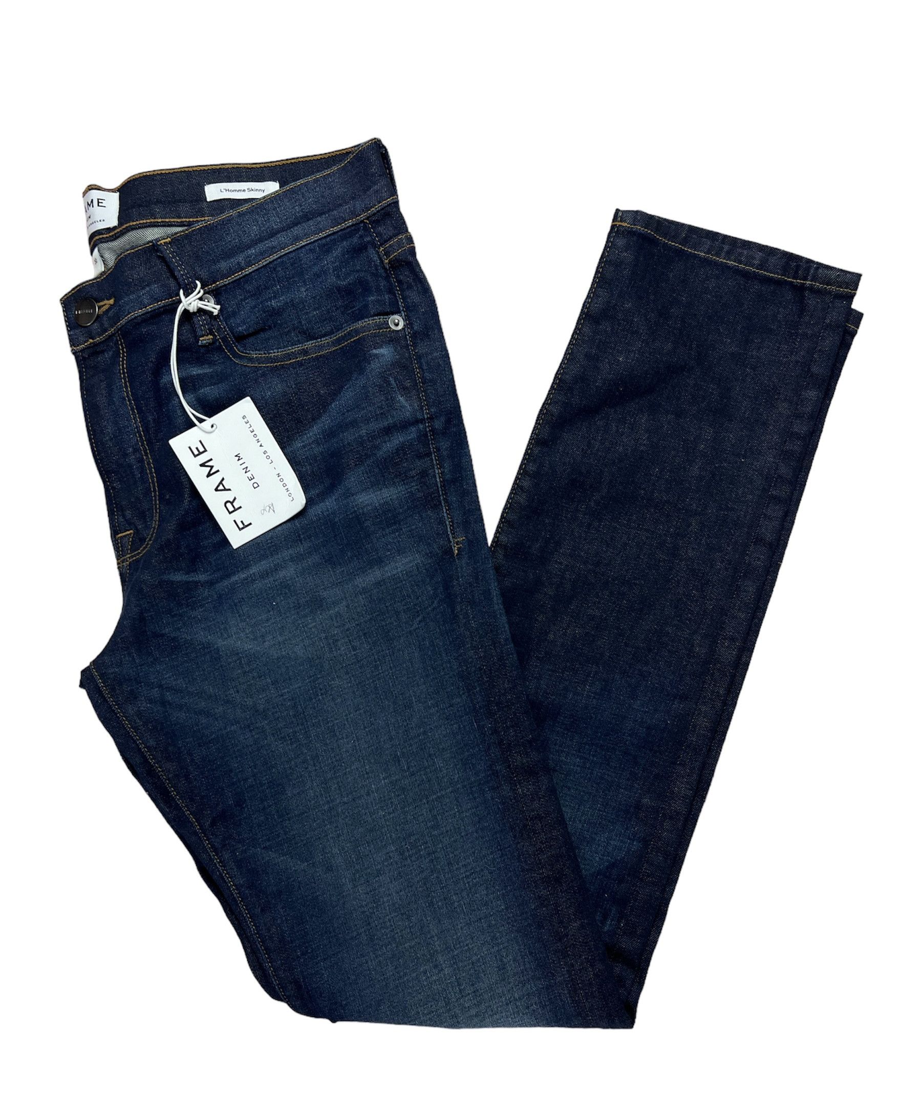 image of Distressed Denim x Frame Men’S L’ Homme Skinny- Sierra Denim Pants in Blue, Men's (Size 32)