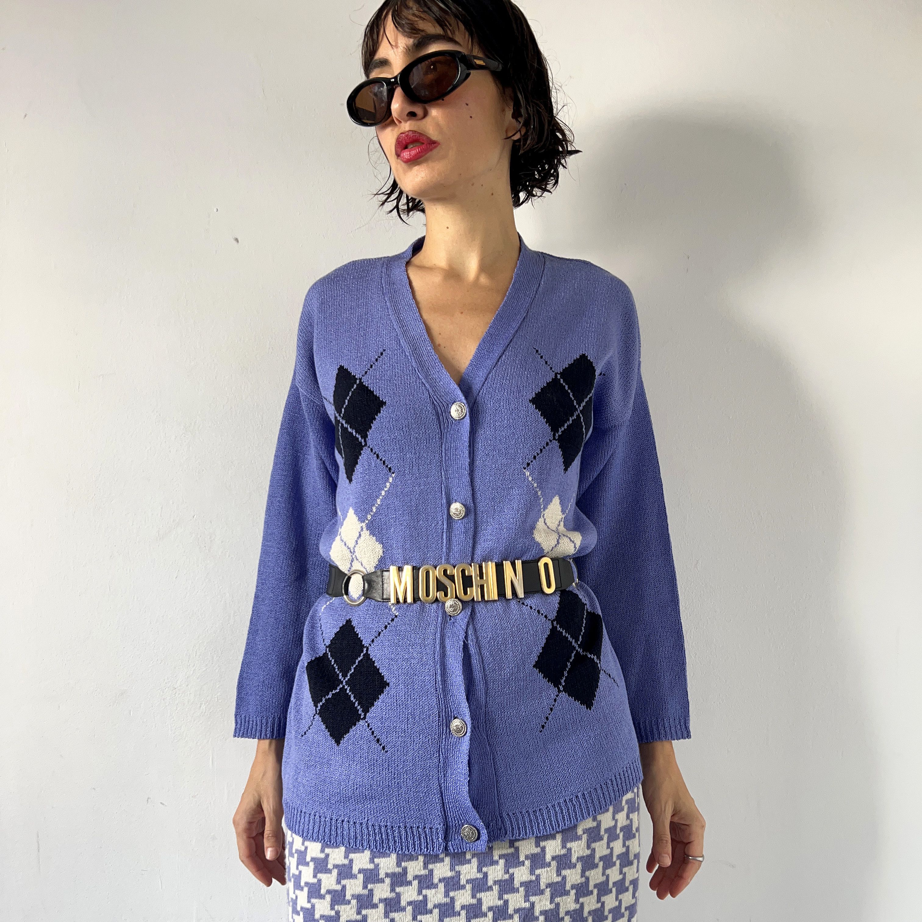Vintage Vintage Argyle Purple Knit Sweater Cardigan Size L / US 10 / IT 46 - 1 Thumbnail
