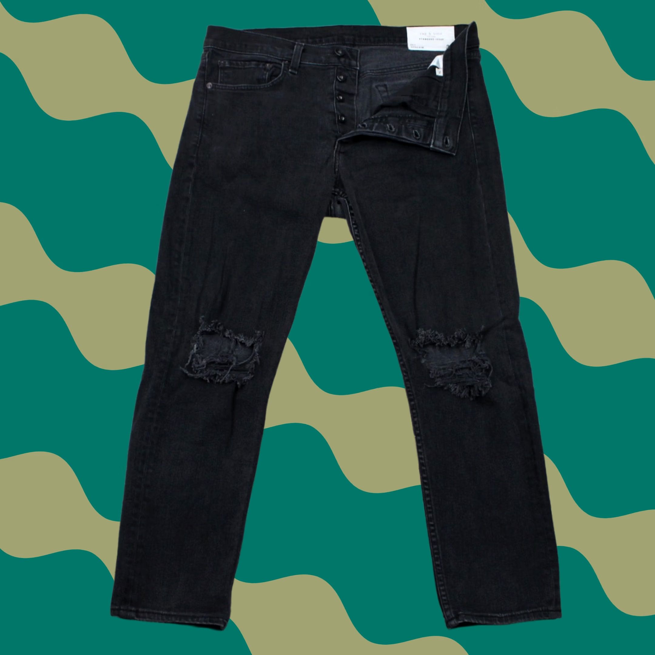 Rag & Bone rag & bone Jeans Men 34x28 Black Extra Slim Distressed Button Fly Size US 34 / EU 50 - 1 Thumbnail