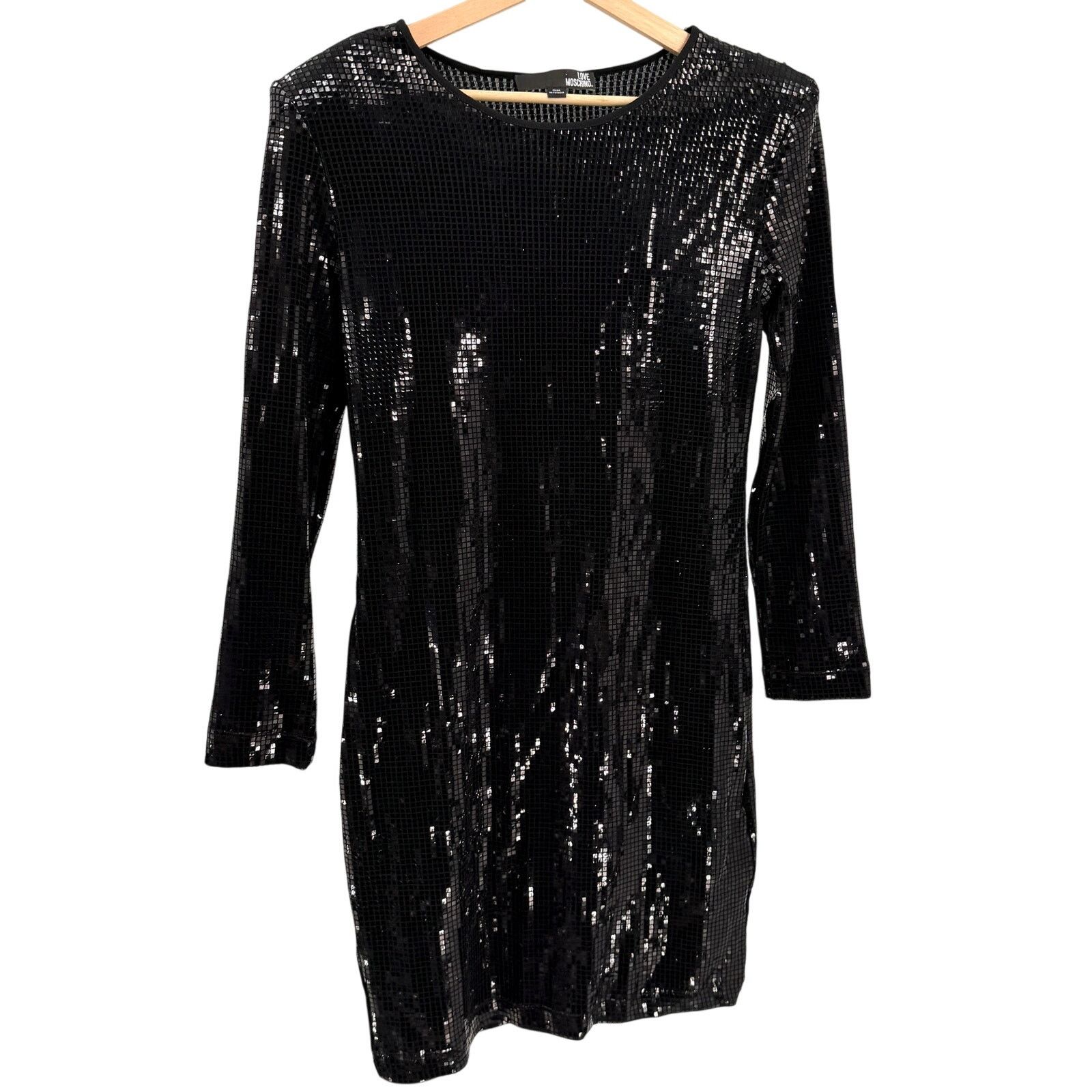 Love Moschino Black Square Sequin Mini Dress Shoulder Pad Stretch Party Size M / US 6-8 / IT 42-44 - 1 Thumbnail