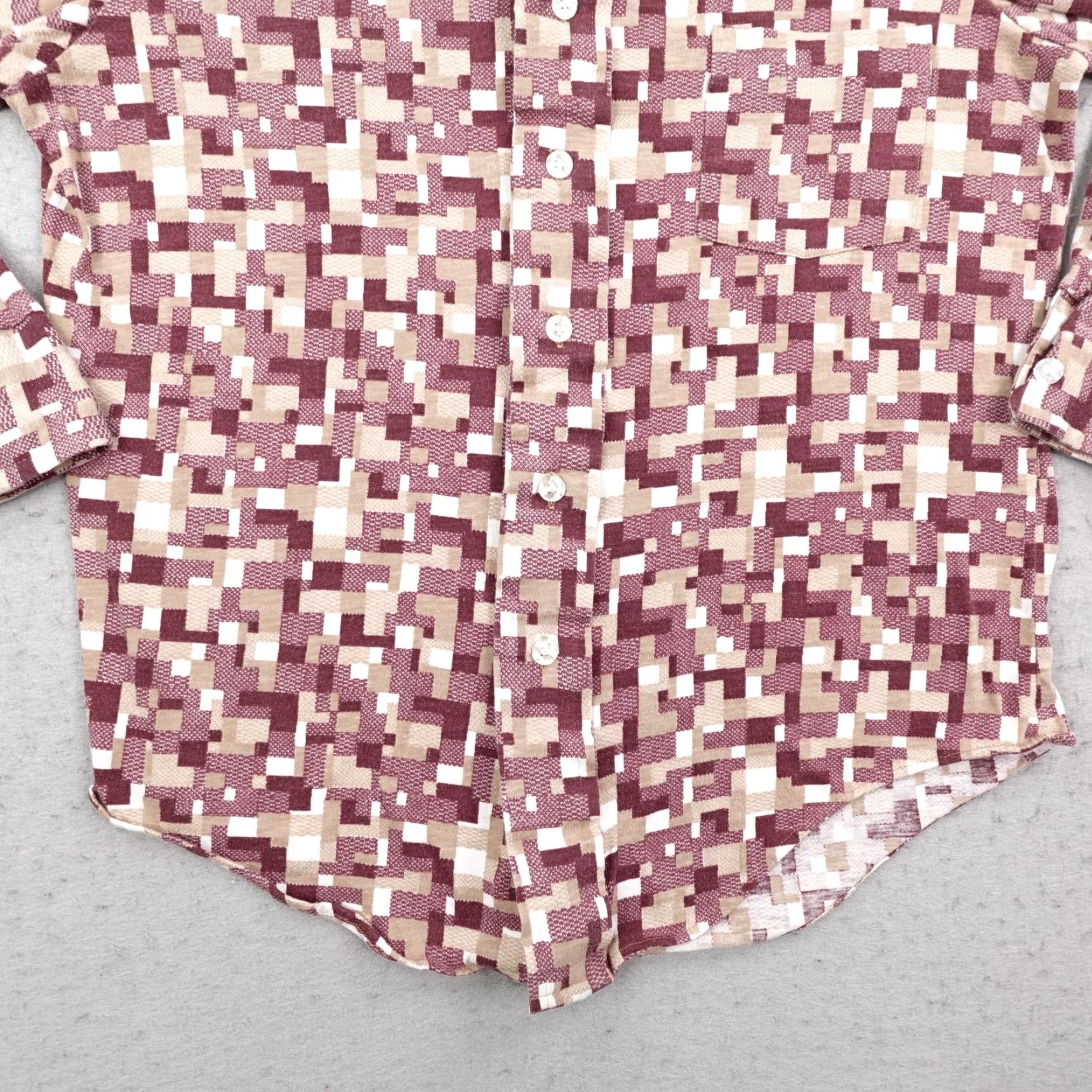 Vintage VINTAGE Manhattan ManKnit Shirt/Geometric Pattern/70s Burgundy Flannel Button-Up Shirt M Men Medium Red, 70s Theme, Collared, Long Sleeve Size US M / EU 48-50 / 2 - 4 Thumbnail