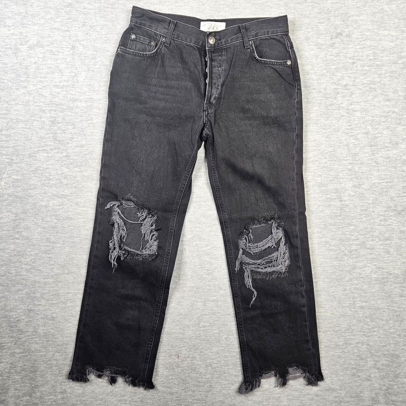 Vintage We the Free Black Dark Wash Distressed Straight Jeans Size 26 Womens Regular Denim 100% Cotton Front Button Breakage? Size 26" / US 2 / IT 38 - 2 Thumbnail