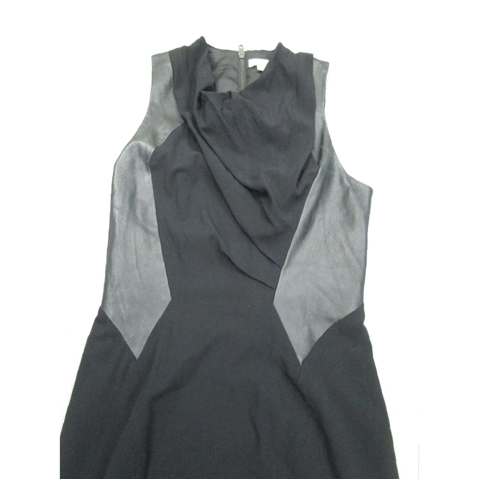 HELMUT LANG Womens Black Leather Mini Dress Gothic Punk Style Sleeveless