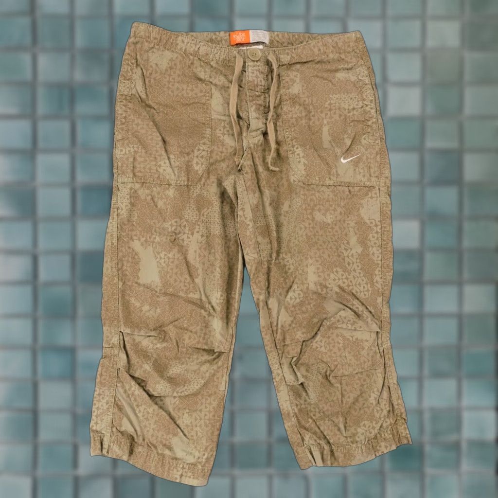 Nike Nike Pants Womens Small Capri Beige Brown Geo Button Fly Drawstring Logo Capris Womens Size 28" / US 6 / IT 42 - 1 Thumbnail