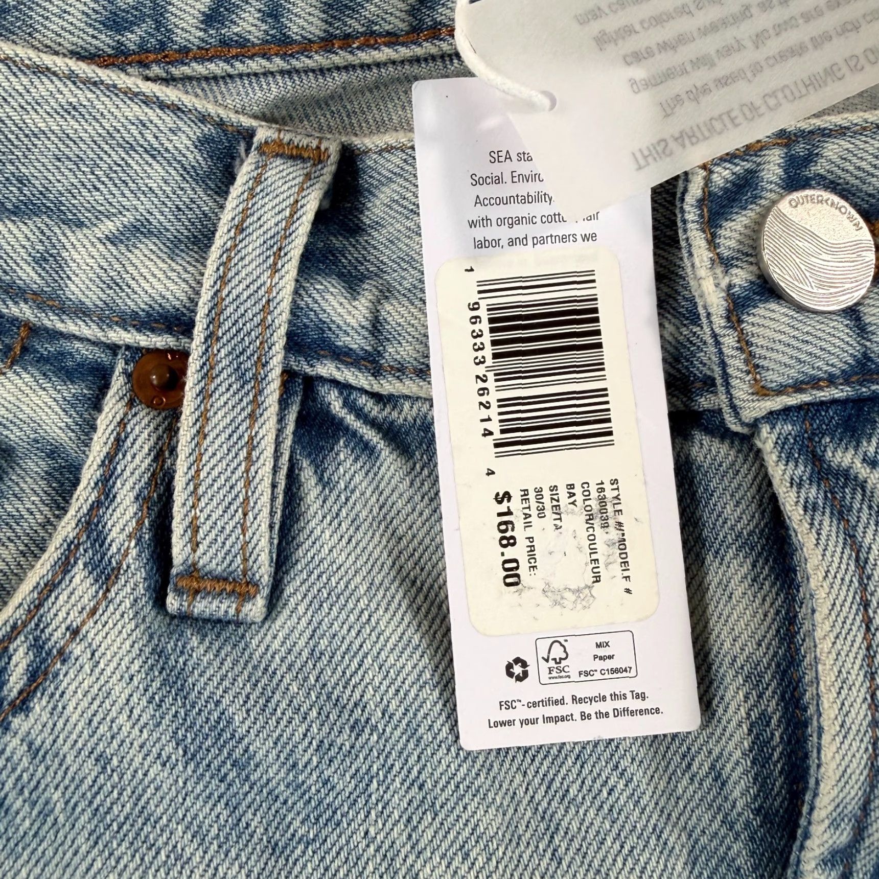 Outerknown Outerknown The Dunes Straight Jeans Bay Blue 30x30 Mens Regular Inseam 30 NWT 12.5 oz Denim 5-Pocket Solid Light Wash Denim Size US 30 / EU 46 - 4 Thumbnail